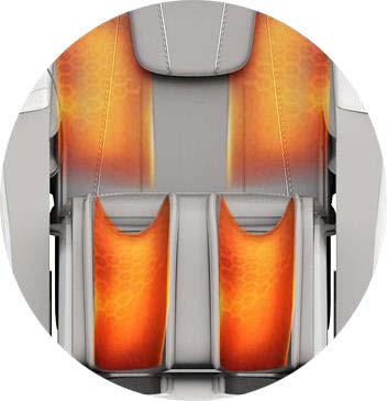 Massage chair illustration highlighting back and leg heat therapy zones