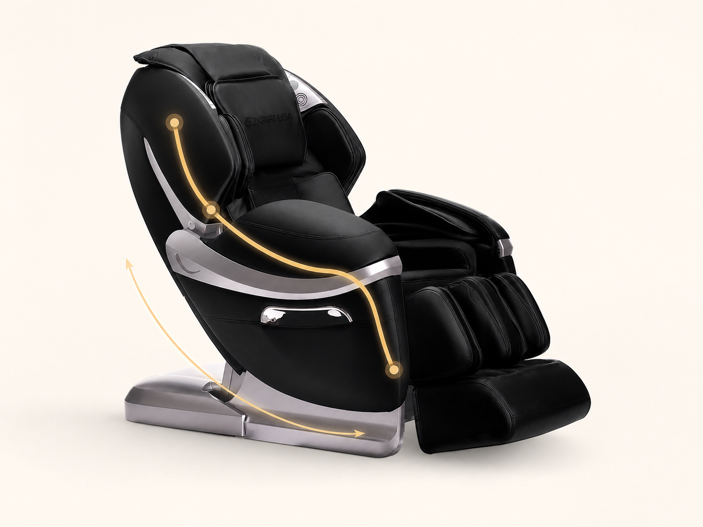 Z-Smart massage chair showing its ergonomic massage track and reclining path