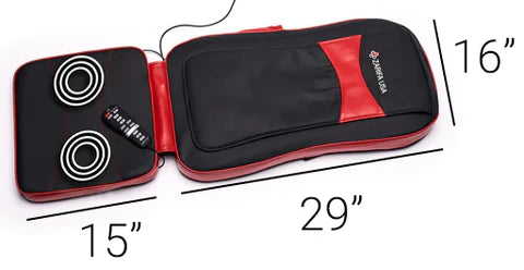 Zarifa Classic Cushion back massager with seat and backrest dimensions shown