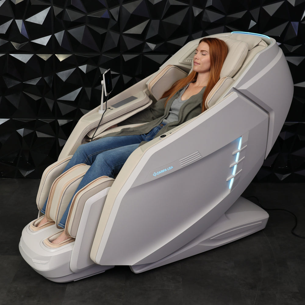 Person relaxing in a Zarifa massage chair