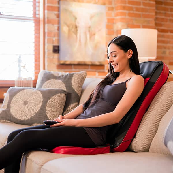 best home back massage Classic Cushion - Shiatsu Massage Cushion for Chair with Heated Nodes, Targeted Back Massage, Class 1 Medical Device, HSA/FSA Approved, and Convenient Remote Control sitting in chair