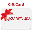 Zarifa USA gift card with a red ribbon bow and Zarifa logo